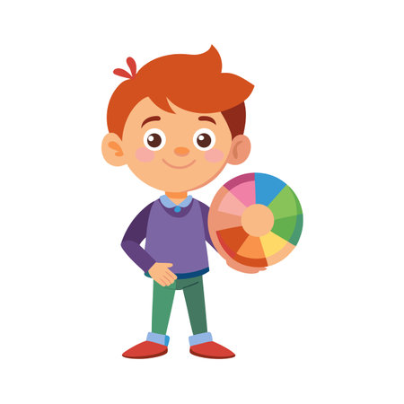 Cartoon Boy Holding Color Wheel: Exploring Colors, Education, and Creative Conceptsのイラスト素材