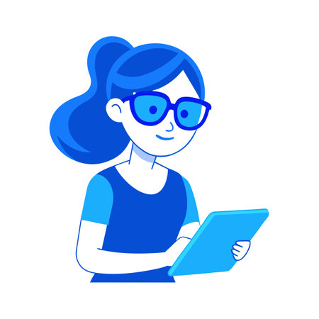 Illustration of a woman using tablet for digital work and online communication