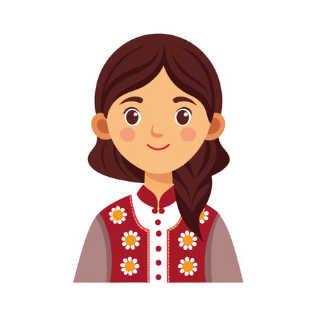 Illustration of a young woman in traditional clothing, featuring a floral pattern and warm color paletteのイラスト素材