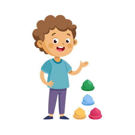 Cartoon Boy with Colorful Hats Education Concept in Flat Styleのイラスト素材