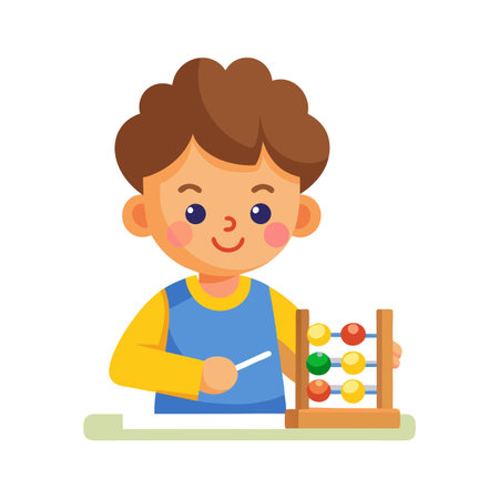 Illustration of a young child using an abacus for early childhood education.のイラスト素材