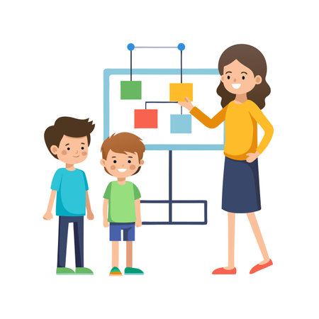 Teacher Explaining Chart to Students in a Classroom Setting, Learning Process Conceptのイラスト素材