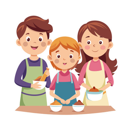 Happy Family Baking Together Vector Illustration for Educational or Lifestyle Contentのイラスト素材