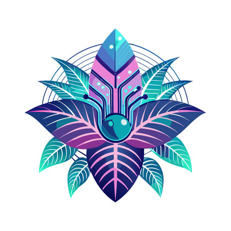 Abstract Futuristic Flower with Circuitry and Geometric Design on a White Backgroundのイラスト素材