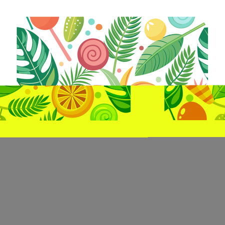 Tropical Fruit and Leaf Pattern on White Background in Cartoon Styleのイラスト素材