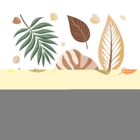 Boho Style Tropical Leaves and Abstract Shape Arrangement on White Backgroundのイラスト素材