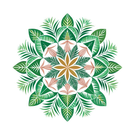 Tropical leaves mandala design for textile print, decorative ornament with jungle foliageのイラスト素材