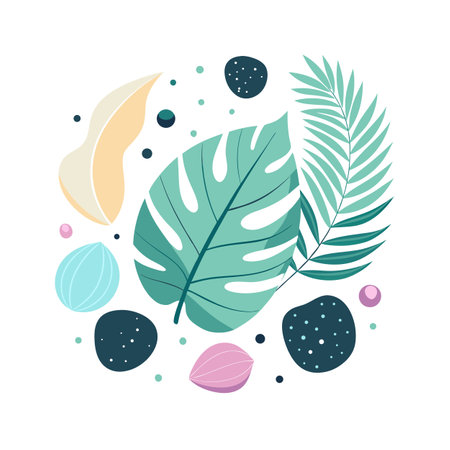 Tropical Leaf Arrangement on White Background: Modern Graphic Style Compositionのイラスト素材