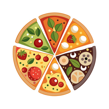 Variety Pizza Slices Representing Different Flavors in a Circular Compositionのイラスト素材