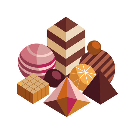 Isometric Chocolate Candy Assortment Isolated on White Background for Sweet Treats Themed Designsのイラスト素材