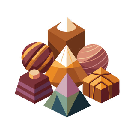Isometric Assortment of Chocolate Candies with Geometrical Shapes on White Backgroundのイラスト素材