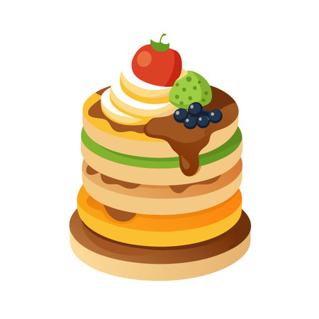Stack of Colorful Pancakes with Berries and Syrup Illustration on White Backgroundのイラスト素材
