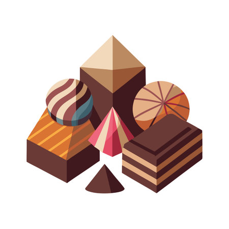Isometric Chocolate Candy Arrangement: A Sweet Treat in Geometric Shapes and Earthy Tonesのイラスト素材