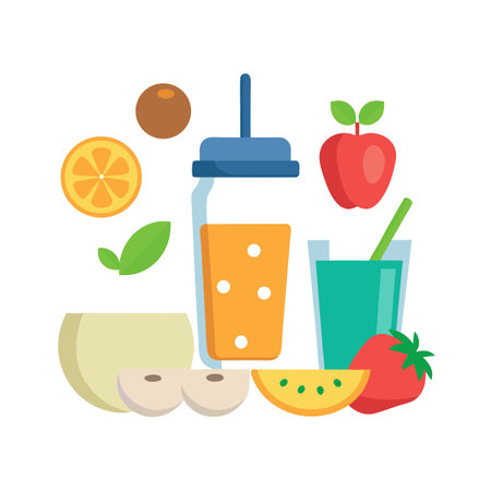 Colorful assortment of fruits and drinks creating a vibrant and healthy lifestyle illustrationのイラスト素材