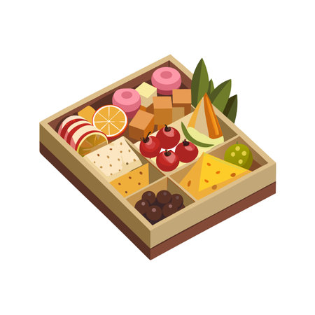 Traditional Japanese Osechi Ryori Bento Box with Assorted Colorful Dishesのイラスト素材