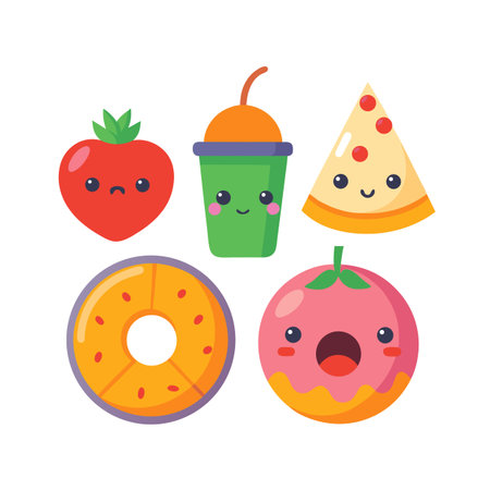 Cute cartoon dessert and snack food collection on a plain white background illustrationのイラスト素材