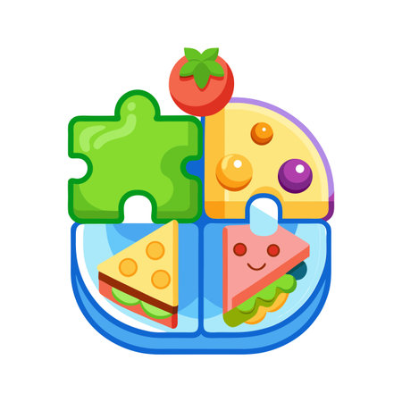 Colorful Food Puzzle Pieces with Sandwich and Cheese Sections Isolated on Whiteのイラスト素材