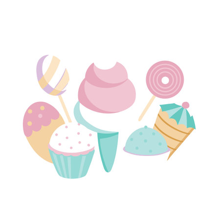 Pastel Sweet Treats Graphic Compilation on a White Background - Stock Imageのイラスト素材