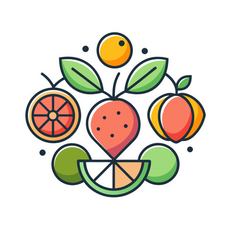 Colorful Flat Design Fruit Medley Composition on White Background: Healthy Eatingのイラスト素材