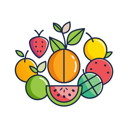 Colorful Assortment of Fresh Fruits in a Vibrant and Playful Graphic Styleのイラスト素材
