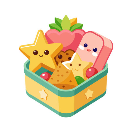 Cartoon Bento Box Filled with Cute Shapes and Treats Illustrationのイラスト素材