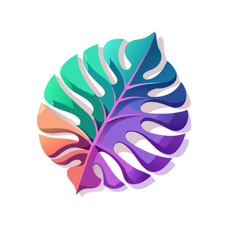 Colorful Monstera Leaf Illustration with Gradient Colors on White Background for Graphic Designのイラスト素材