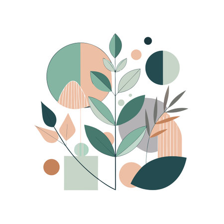 Modern Geometric Botanical Illustration with Earthy Tones and Clean Lines for Minimalist Designsのイラスト素材