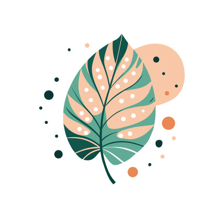 Abstract Leaf with Geometric Shapes in Muted Colors on White Backgroundのイラスト素材