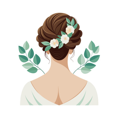 Elegant bridal hairstyle with flower details and a soft pastel color scheme isolatedのイラスト素材