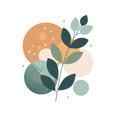 Botanical Geometric Abstract with Branch and Circles for Backgrounds and Design Compositionsのイラスト素材