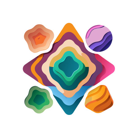 Abstract colorful layered shapes on white background creating a modern artistic designのイラスト素材