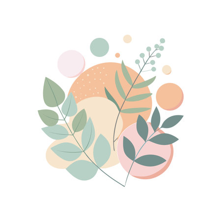 Pastel Floral Arrangement with Abstract Shapes for Modern Design Projectsのイラスト素材