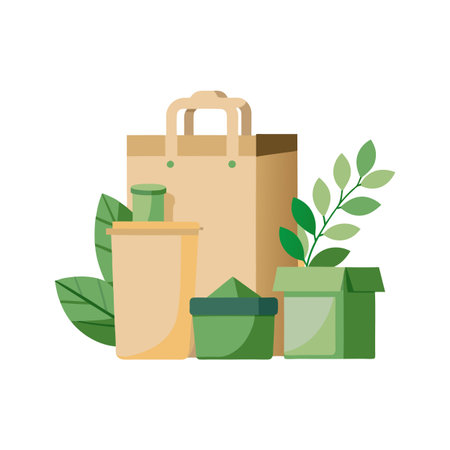 Eco-Friendly Products and Plants: A Flat Vector Illustration for Sustainable Lifestyle Conceptsのイラスト素材