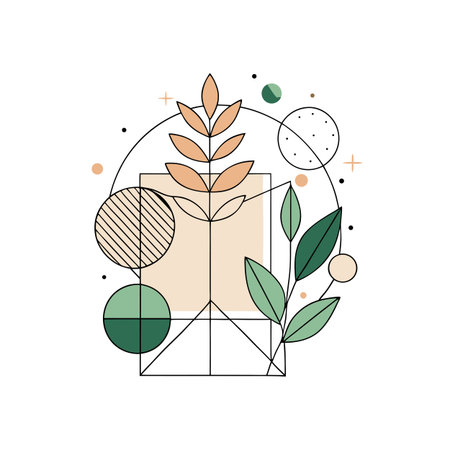 Geometric botanical arrangement with earth tones and line art for modern brandingのイラスト素材