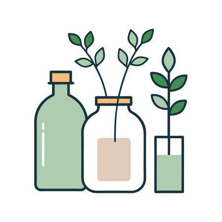 Minimalist Still Life of Vases with Green Plants in Flat Design Styleのイラスト素材