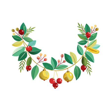 Festive Foliage and Berry Wreath with Ornaments for Holiday Celebrations Designのイラスト素材