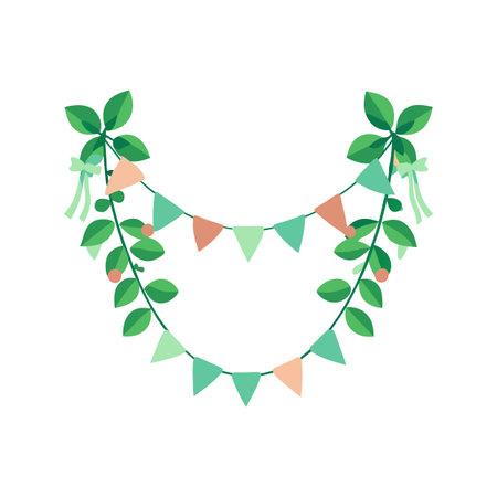 Flat Illustration of Foliage Arch with Pastel Pennant Banner for Celebratory Occasionsのイラスト素材