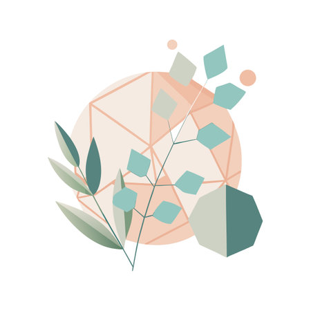 Minimalist botanical illustration with geometric shapes and soft pastel colors for modern design projectsのイラスト素材