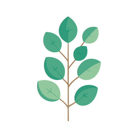 Botanical illustration of a leafy twig with an earth tone branch on a white backgroundのイラスト素材