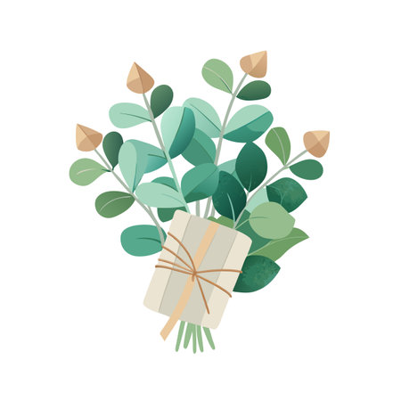 Gift wrapped with twine nestled within a bouquet of botanical greenery illustrationのイラスト素材