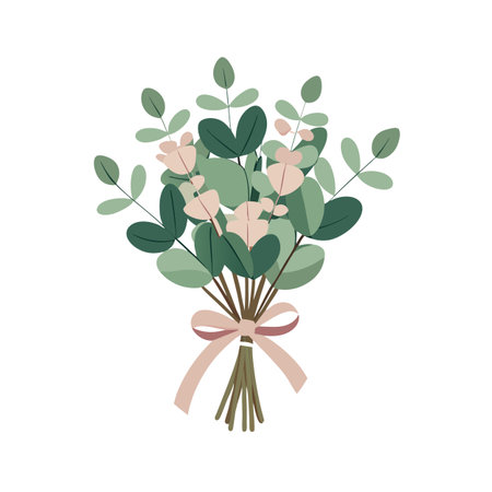Elegant Floral Bouquet with Ribbon in Flat Design Style on White Backgroundのイラスト素材