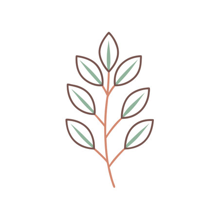 Isolated botanical illustration featuring a branch with stylized leaves in pastel tones on a white backgroundのイラスト素材