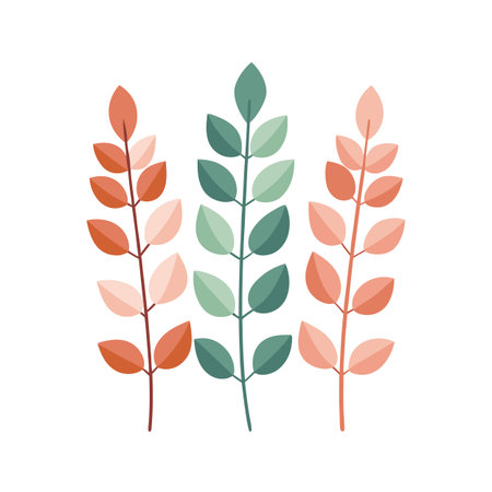 Three sprigs of leaves in warm earthy tones for fall designs or decorative elementsのイラスト素材