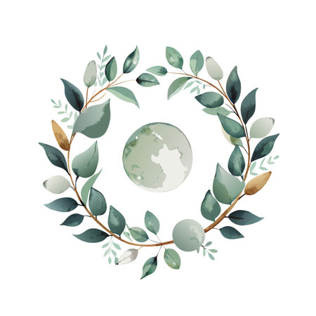 Watercolor Leaf Wreath with Circle Center, Botanical Illustration for Elegant Design Projectsのイラスト素材