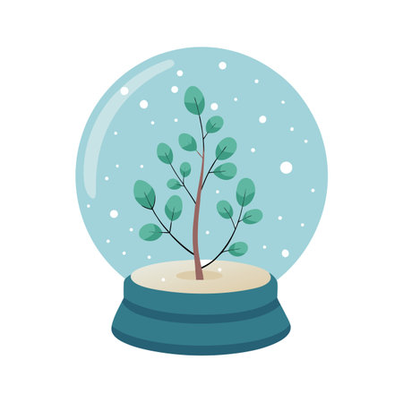 Stylized Snow Globe with Young Plant Inside, Peaceful and Minimalist Graphicのイラスト素材