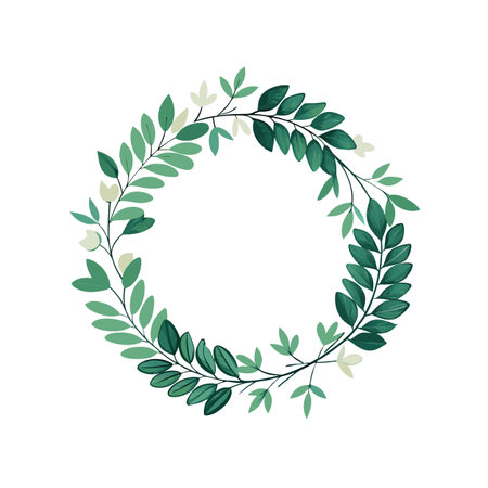 Elegant Leaf and Floral Wreath Illustration for Wedding Invitations or Greeting Cardsのイラスト素材