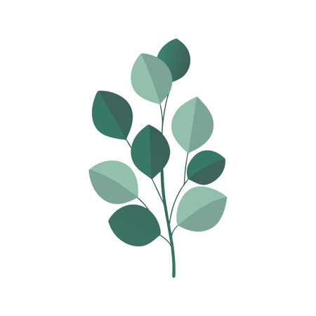Eucalyptus Branch Illustration in Various Green Tones, Isolated on Whiteのイラスト素材