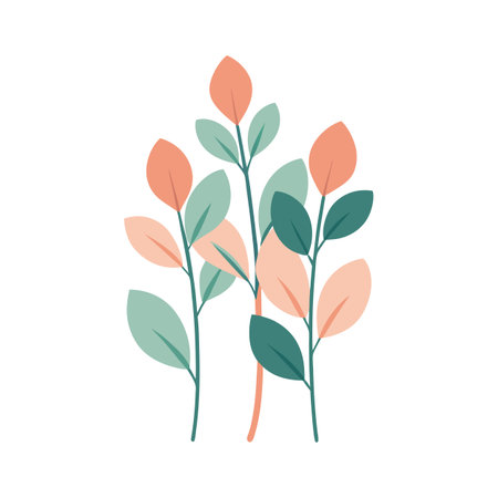 Minimalist illustration of pastel leaves against a white background representing organic growthのイラスト素材