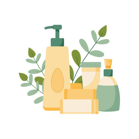 Spa and wellness flat lay with natural products and botanical elementsのイラスト素材