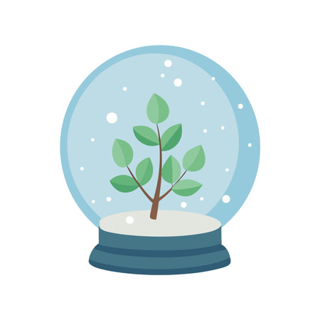 A minimalistic snow globe with a sprouting plant inside symbolizes growth and new beginnings.のイラスト素材